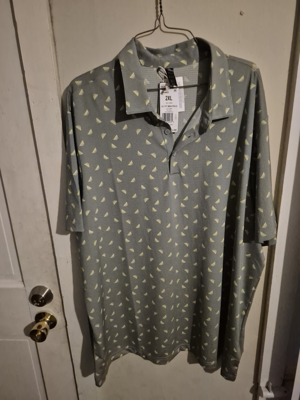 adidas Sage Green Polo with Pale Yellow Triangle Print